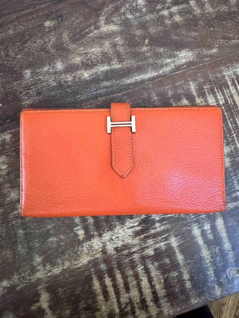 Hermès Béarn Orange Leather Long Wallet Authentic + COA and dust bag